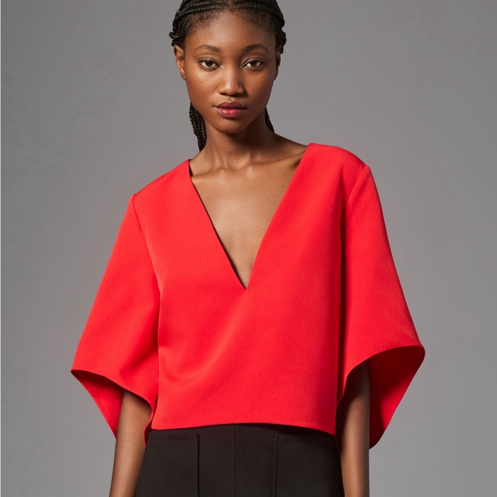 NWT Veronica Cape Blouse by Mare Mare Anthropologie red top